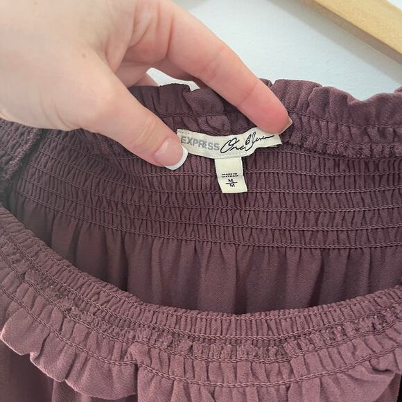 Express Purple Smocked Off the Shoulder Long Sleeve Top Size Medium - Picture 3 of 5